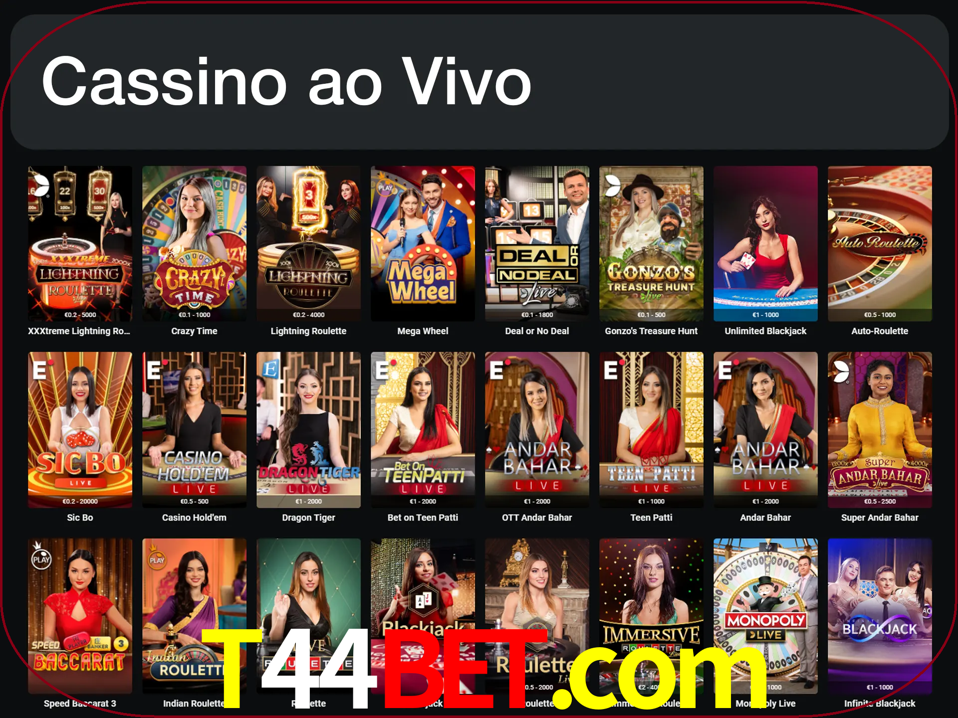 Jogue jogos de cassino com um verdadeiro dealer.